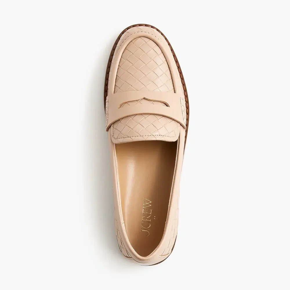 J. Crew Womens Textured Flex Penny Loafers Shoes Dark Beechwood Size 7.5 NWOB